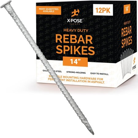 Xpose Safety Rebar Stakes - 14 Inch Metal Spikes for Asphalt 1/2 Inch Diameter, 12PK Spike-12-X